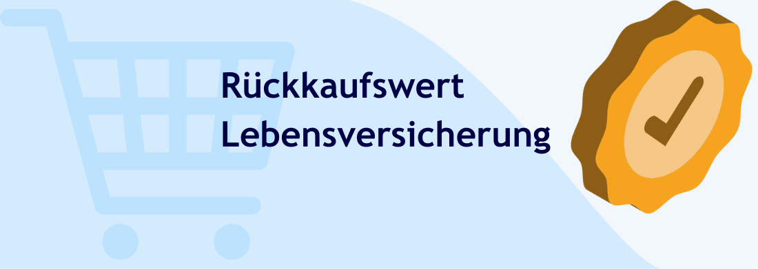 Einkaufswagen, gelbes Schild und Aufschrift "Rückkaufswert Lebensversicherung"